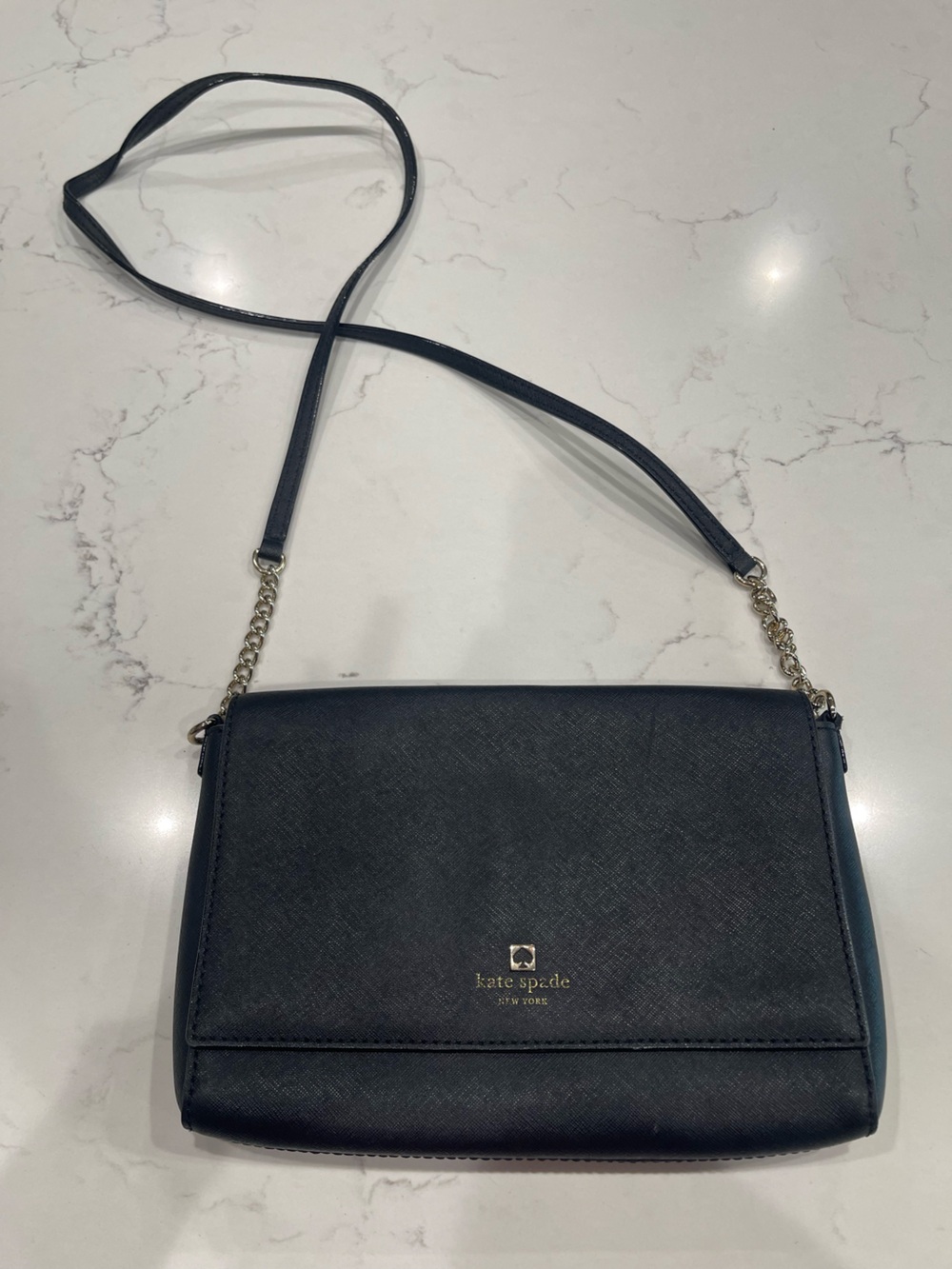 kate spade Black Saffiano Crossbody with Gold Chain Strap